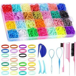 28 Colors Rubber Bands for Hair with 7 Hair Styling Tools 2100 Pcs Ponytail